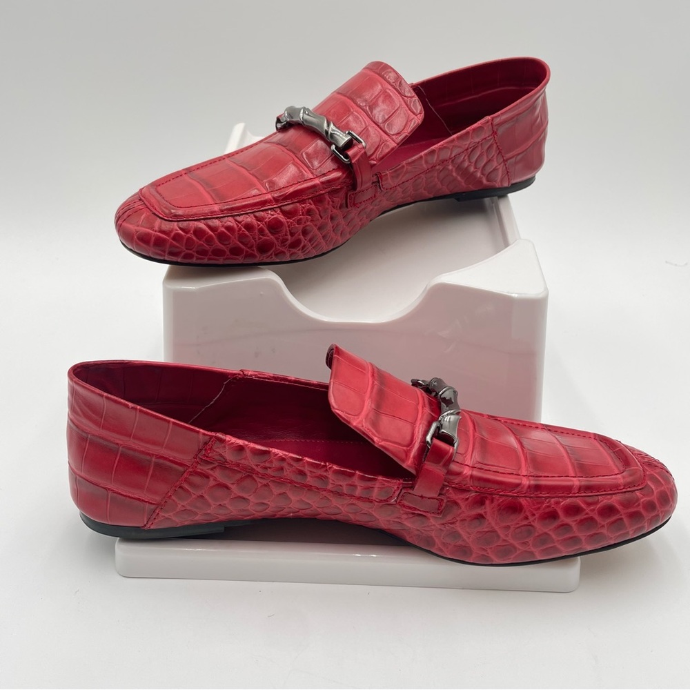 Vince Camuto Red Leather Loafers 9 Perenna Flats Croc Embossed Bit
